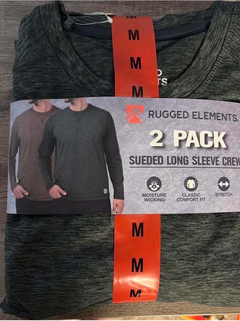 Rugged Elements Men's Sueded Long Sleeve Crew - Dark Heather (2 Pack)